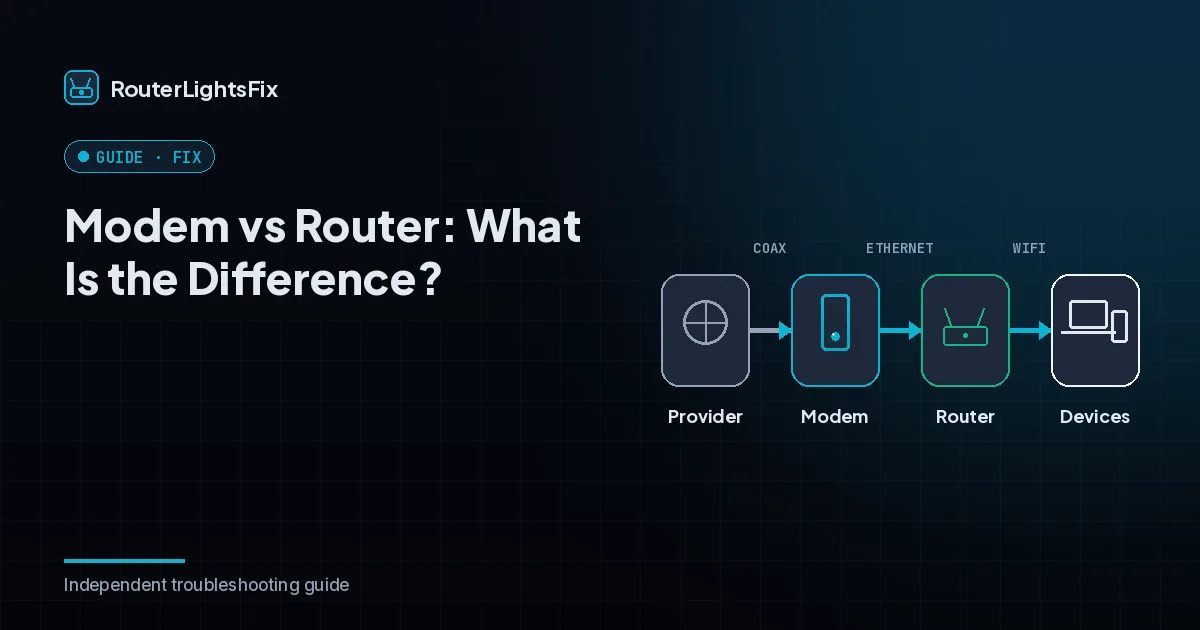 Diagram showing how a modem connects to the provider and a router shares the connection