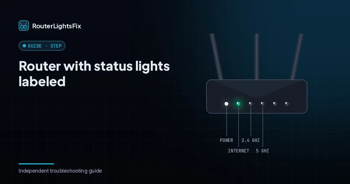 Router with labeled power, internet, WiFi and Ethernet lights