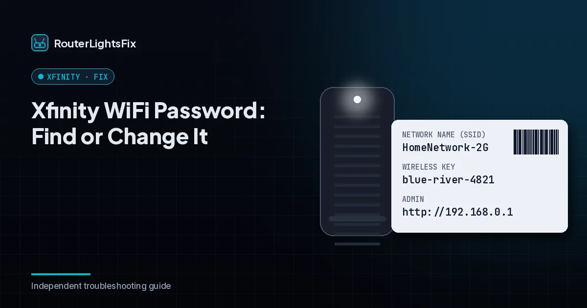 Label on an Xfinity gateway showing the default WiFi name and password